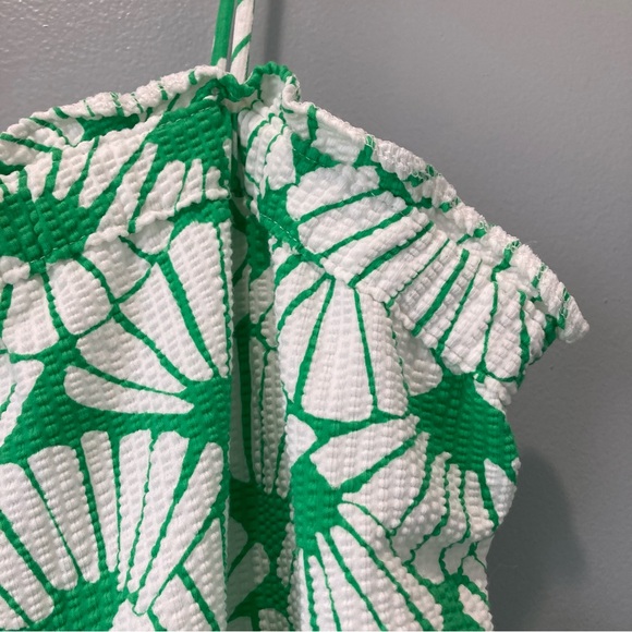 Seashell Print Strappy Green & White Sun Dress Smocked Ruffled Stretchy H&M XXL - Picture 4 of 10